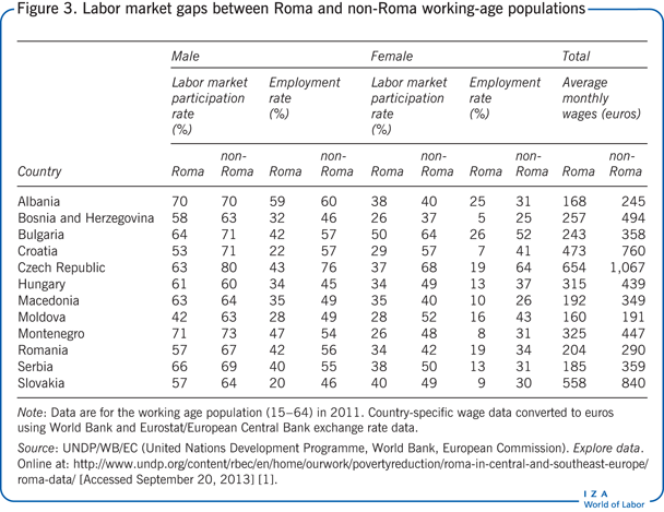 Labor market gaps between Roma and non-Roma
                        working-age populations