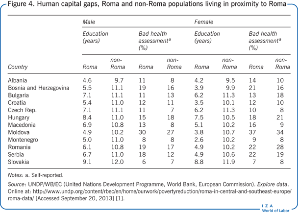 Human capital gaps, Roma and non-Roma
                        populations living in proximity to Roma