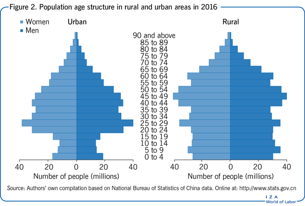 Population age structure in rural and
                        urban areas in 2016