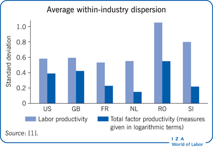 Average within-industry dispersion in both
                        labor productivity and total factor productivity