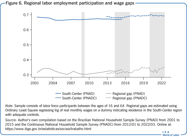 Regional labor employment participation and wage gaps