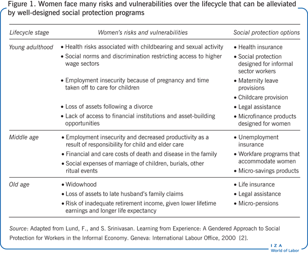 Women face many risks and vulnerabilities
                        over the lifecycle that can be alleviated by well-designed social protection
                            programs