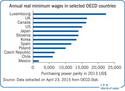 Annual real minimum wages in selected OECD
                        countries