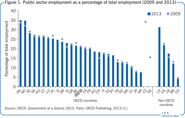 Public sector employment as a percentage of total
      employment (2009 and 2013)