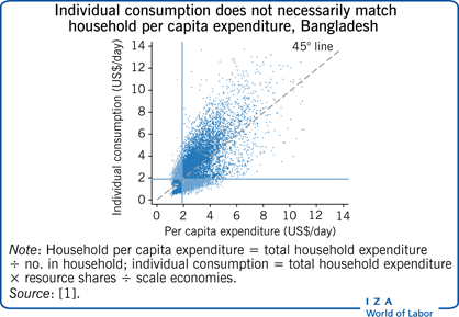 Individual consumption does not
						necessarily match household per capita expenditure, Bangladesh