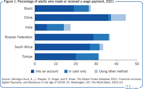 Percentage of adults who made or received
                        a wage payment, 2021