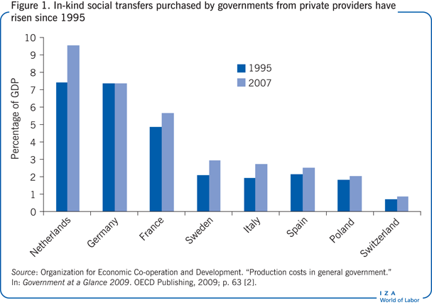 In-kind social transfers purchased by
                        governments from private providers have risen since 1995