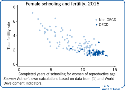 Female schooling and fertility,
                        2015