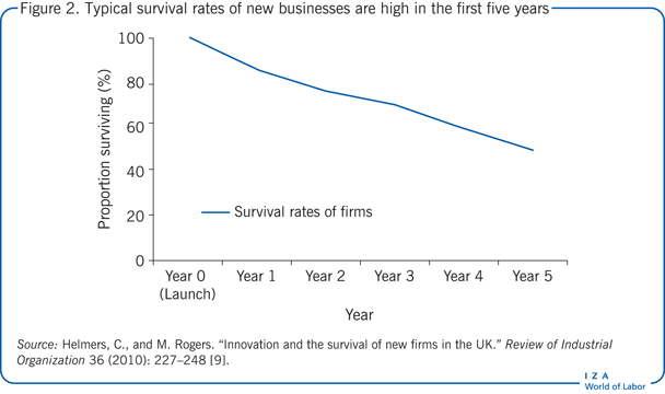 Typical survival rates of new businesses are                          high in the first five years 